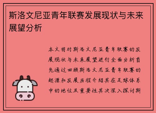 斯洛文尼亚青年联赛发展现状与未来展望分析